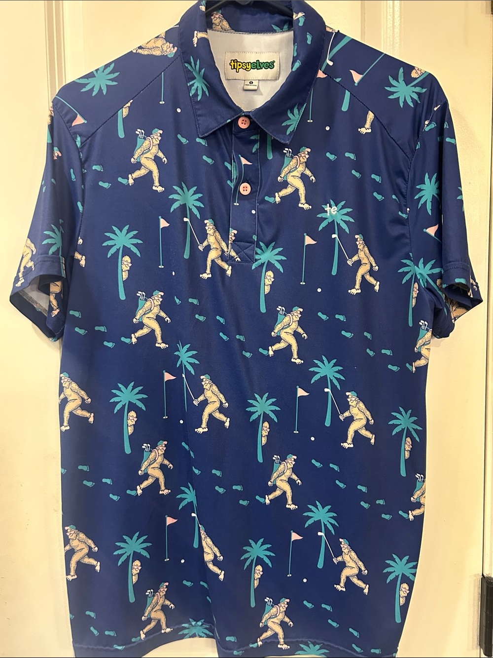 Tipsy Elves Navy Golfing Yeti Polo with Teal Palms